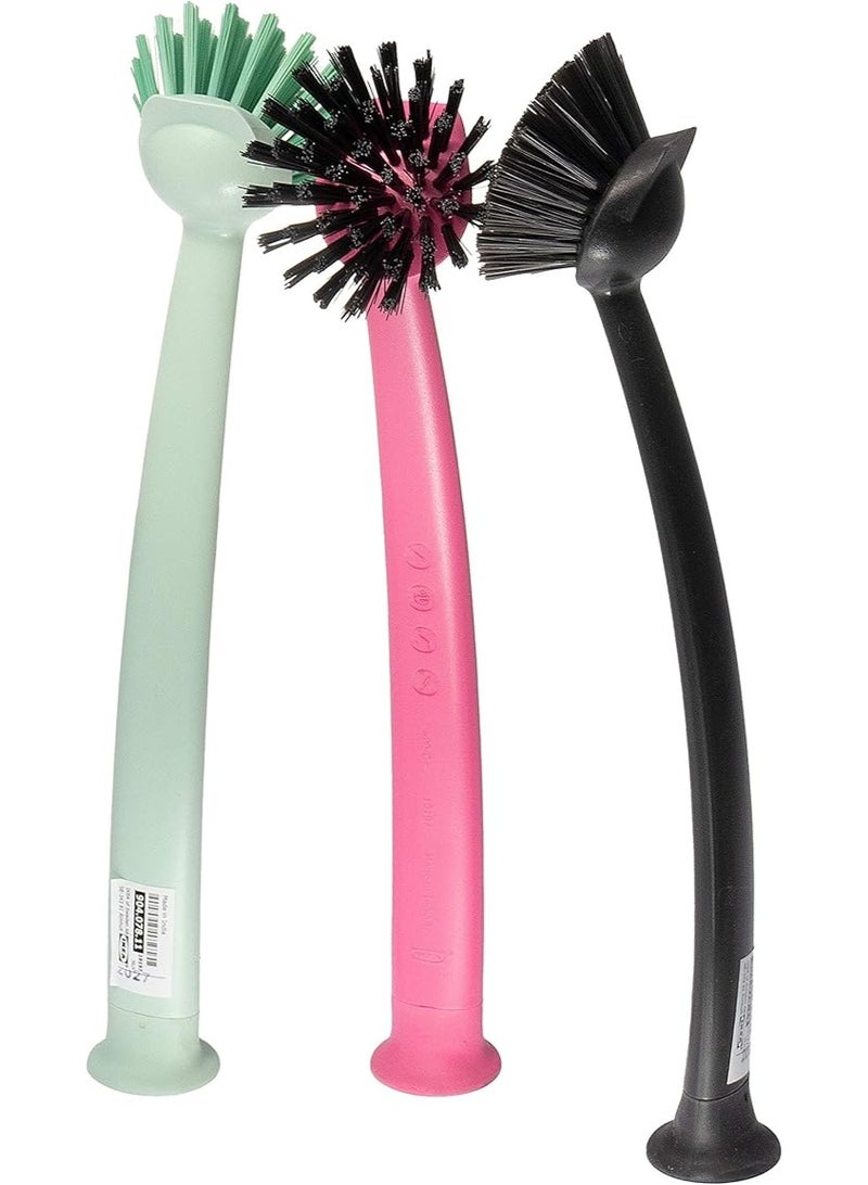 RINNIG Dish Brush - Set of 3 (Dark Grey/Pink/Green)